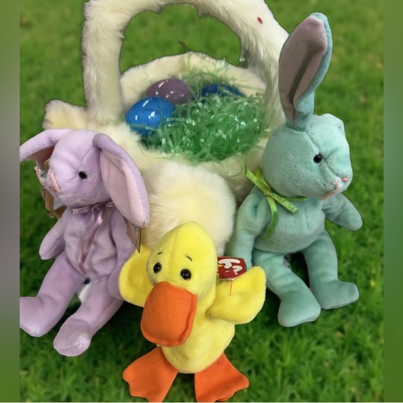Ty Beanie Babies Easter Bunny Duck Plush Set Floppity Hoppity Quackers - Picture 9 of 10
